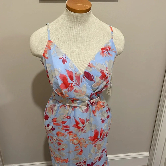 NWT!! Eliza J. - Women's V-Neck Floral Ruffle Hem Maxi Dress - Pink/Blue - 8 - Picture 6 of 11
